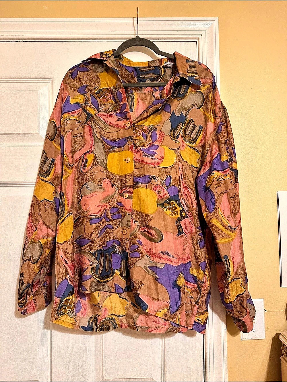Abstract Print Silk Button Down